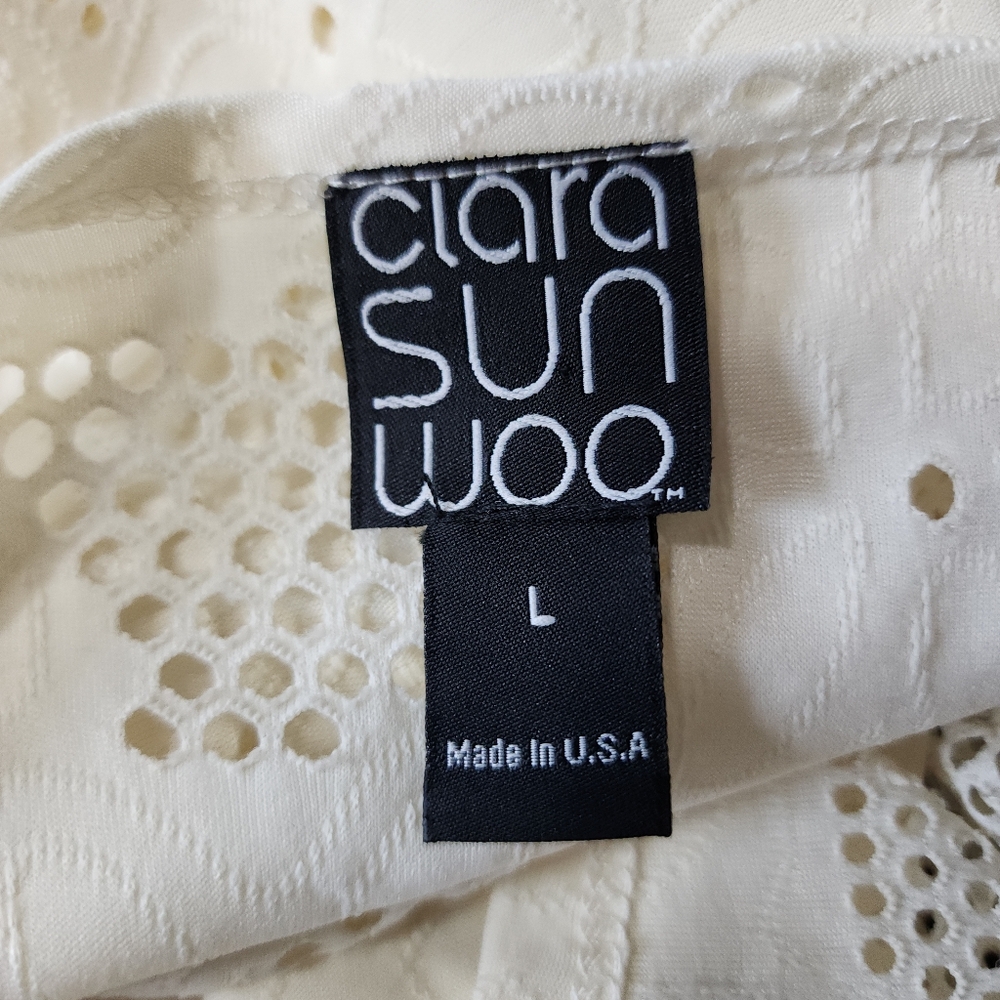 Clara Sunwoo Laser Cut Open Front Cardigan Ivory Draped Kimono Size Large - Picture 2 of 12